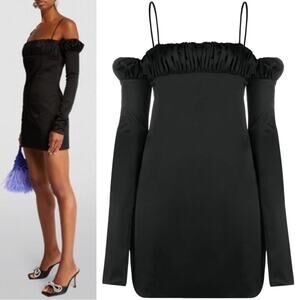 Mach & Mach Ruched Lotus Off The Shoulder Silk Mini Dress Size 12 NWT Black